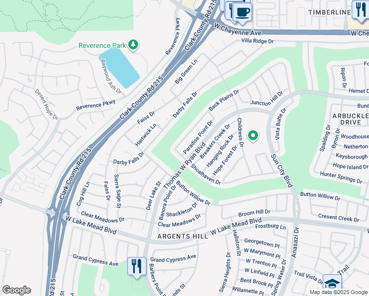 map of restaurants, bars, coffee shops, grocery stores, and more near 10721 Paradise Point Drive in Las Vegas