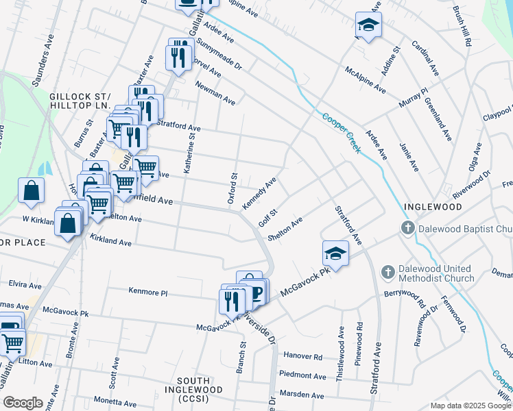 map of restaurants, bars, coffee shops, grocery stores, and more near 3506 Kennedy Avenue in Nashville