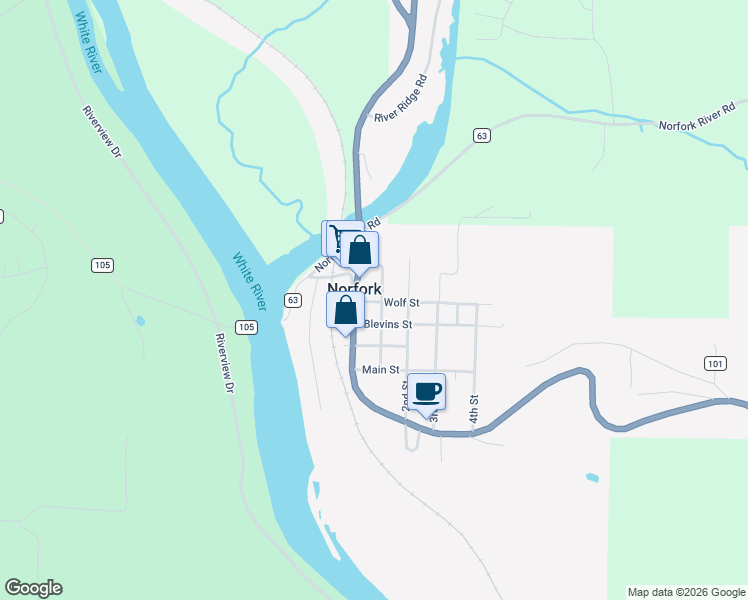 map of restaurants, bars, coffee shops, grocery stores, and more near 13784 Arkansas 5 in Norfork