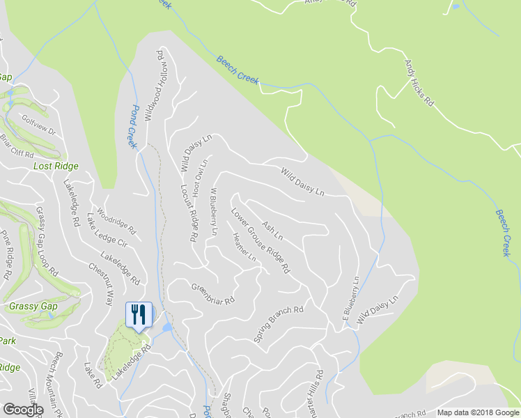 map of restaurants, bars, coffee shops, grocery stores, and more near 237 Upper Grouse Ridge Road in Beech Mountain