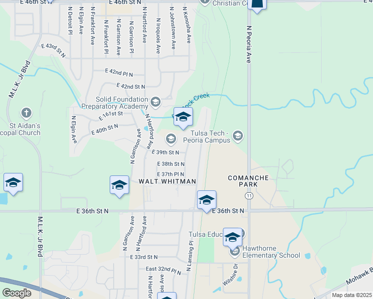map of restaurants, bars, coffee shops, grocery stores, and more near 3924 North Lansing Avenue in Tulsa