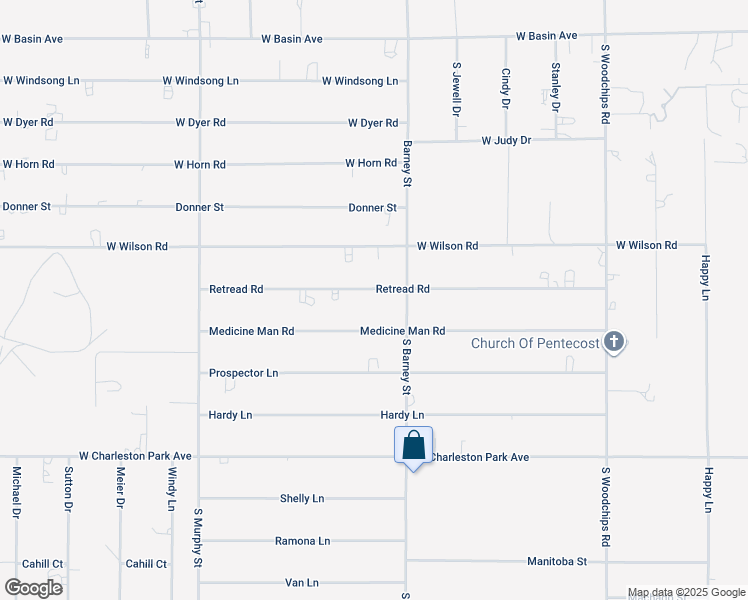 map of restaurants, bars, coffee shops, grocery stores, and more near 3081 Retread Road in Pahrump