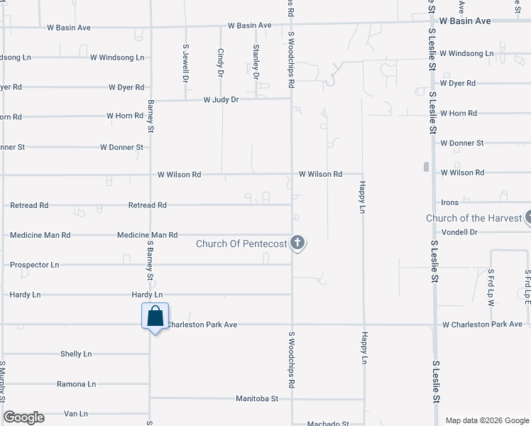 map of restaurants, bars, coffee shops, grocery stores, and more near 2601 Retread Road in Pahrump