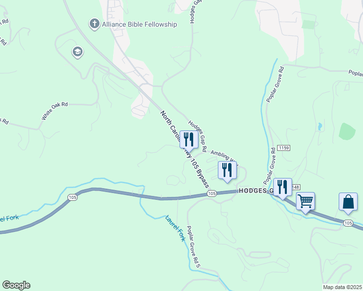map of restaurants, bars, coffee shops, grocery stores, and more near 1730 North Carolina Highway 105 Bypass in Boone