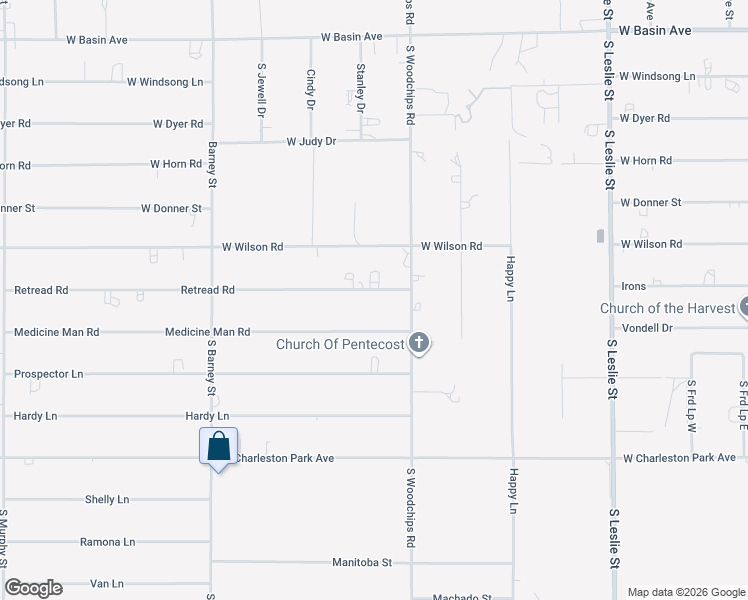 map of restaurants, bars, coffee shops, grocery stores, and more near 2601 Retread Road in Pahrump