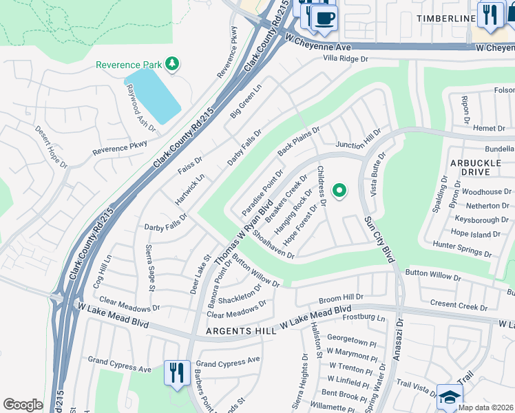 map of restaurants, bars, coffee shops, grocery stores, and more near 10713 Paradise Point Drive in Las Vegas
