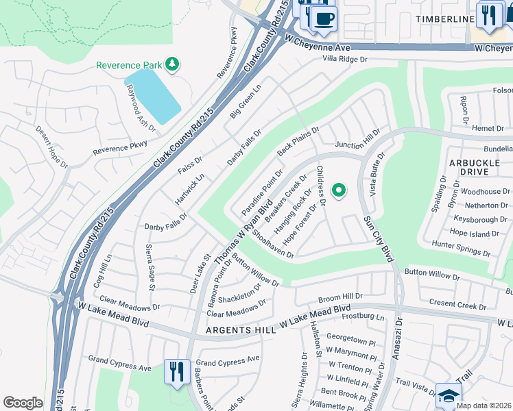 map of restaurants, bars, coffee shops, grocery stores, and more near 10713 Paradise Point Drive in Las Vegas