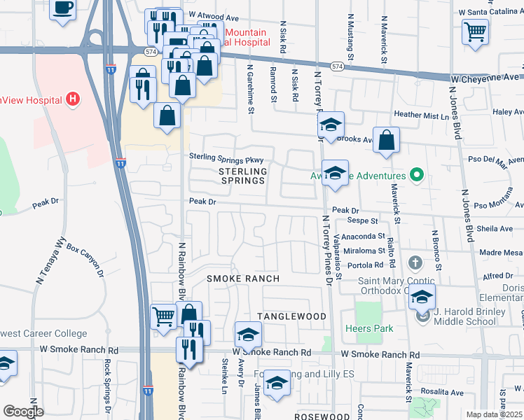 map of restaurants, bars, coffee shops, grocery stores, and more near 2789 Trotwood Lane in Las Vegas