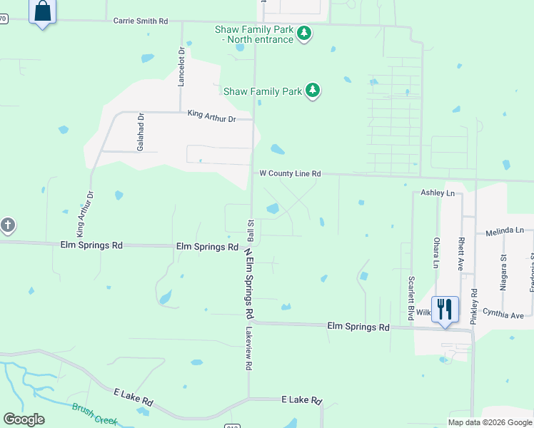 map of restaurants, bars, coffee shops, grocery stores, and more near 315 Ball Street in Springdale