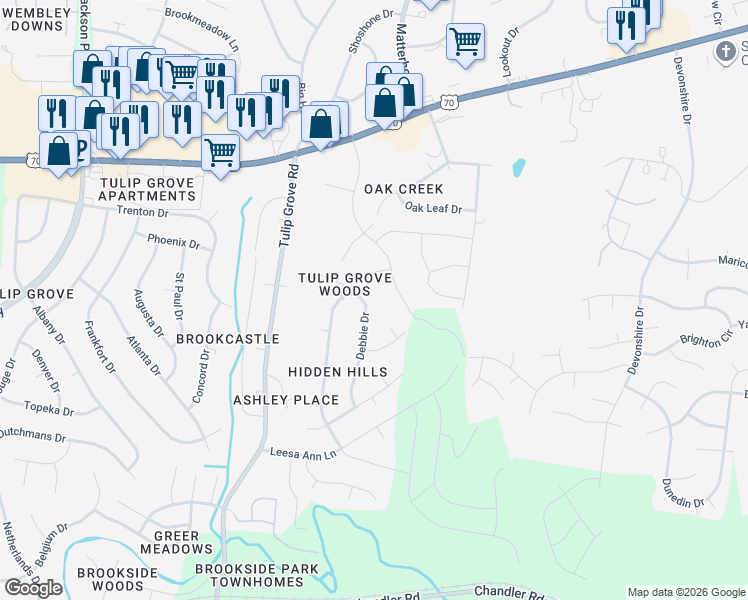 map of restaurants, bars, coffee shops, grocery stores, and more near 534 Debbie Drive in Nashville