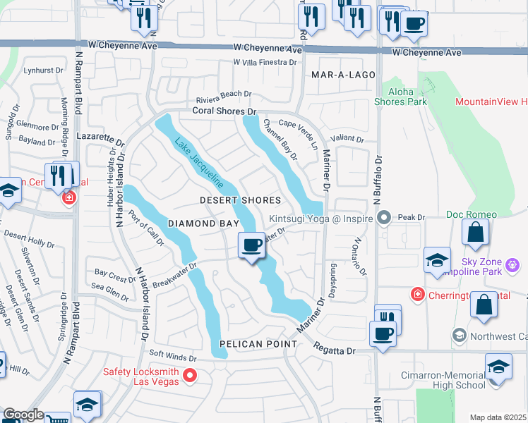 map of restaurants, bars, coffee shops, grocery stores, and more near 2720 Crystal Beach Drive in Las Vegas
