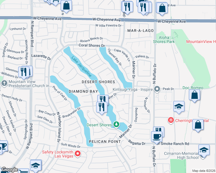 map of restaurants, bars, coffee shops, grocery stores, and more near 2720 Crystal Beach Drive in Las Vegas