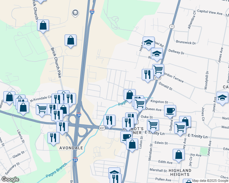 map of restaurants, bars, coffee shops, grocery stores, and more near 201 Grizzard Avenue in Nashville
