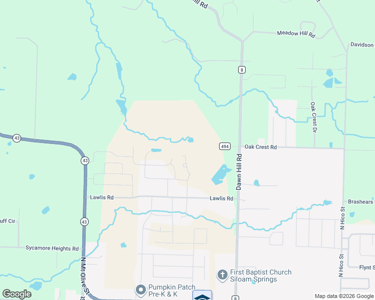 map of restaurants, bars, coffee shops, grocery stores, and more near 23006 Lawlis Road in Siloam Springs