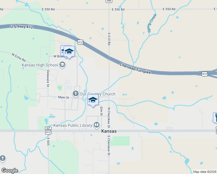 map of restaurants, bars, coffee shops, grocery stores, and more near 369 South Cherokee Street in Kansas