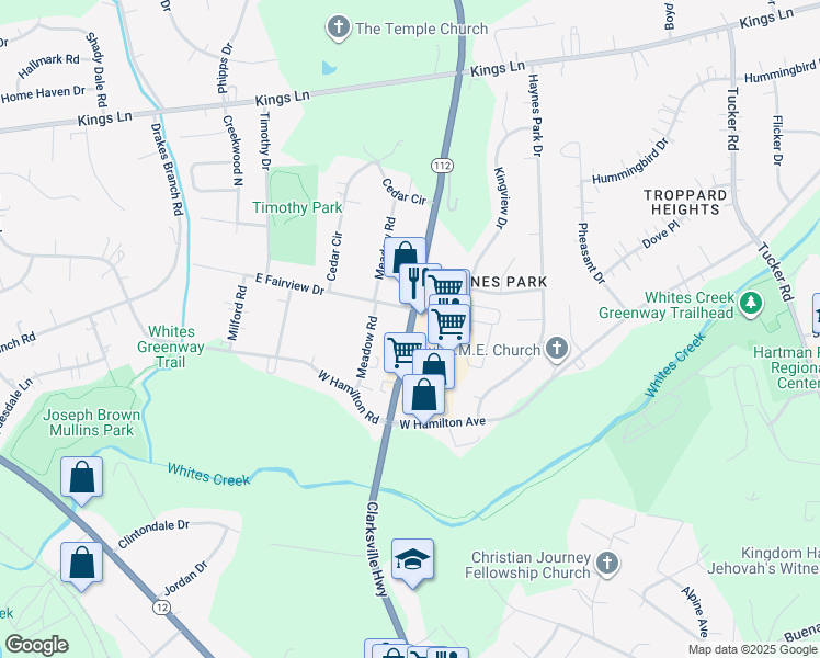 map of restaurants, bars, coffee shops, grocery stores, and more near 3970 Clarksville Pike in Nashville