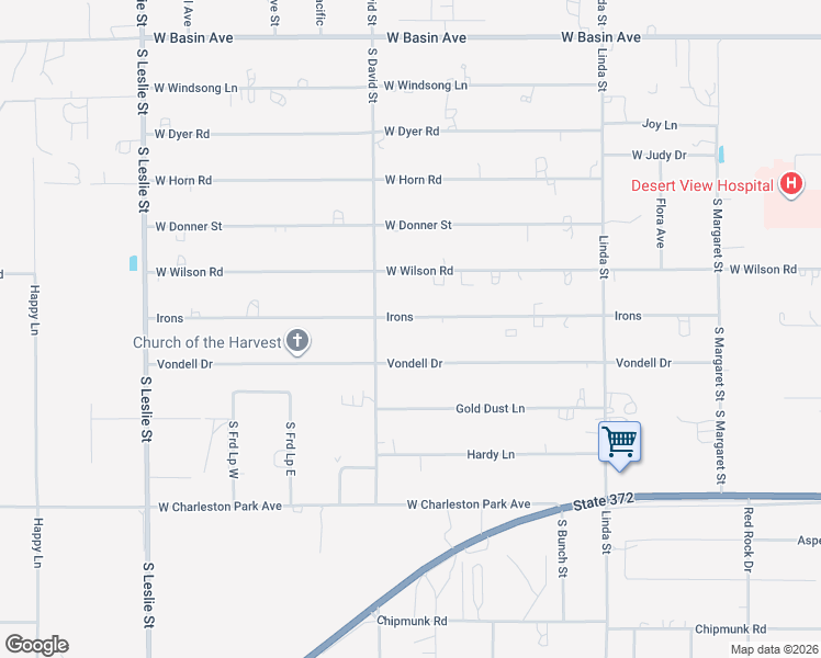map of restaurants, bars, coffee shops, grocery stores, and more near 1421 West Irons Street in Pahrump