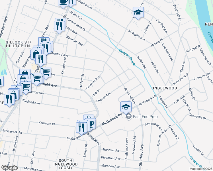 map of restaurants, bars, coffee shops, grocery stores, and more near 1427 Shelton Avenue in Nashville