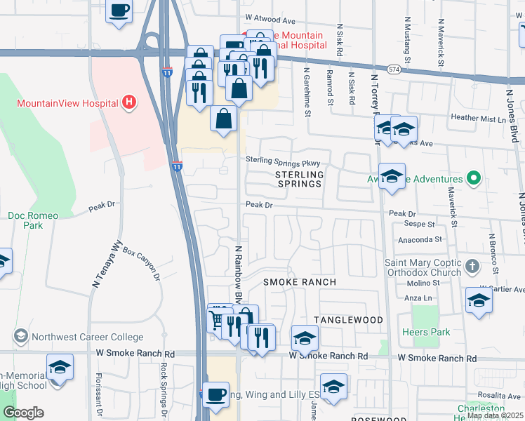 map of restaurants, bars, coffee shops, grocery stores, and more near 2737 Camphor Tree Street in Las Vegas