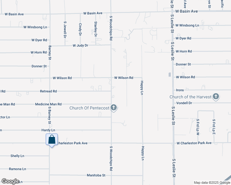 map of restaurants, bars, coffee shops, grocery stores, and more near 611 South Woodchips Road in Pahrump