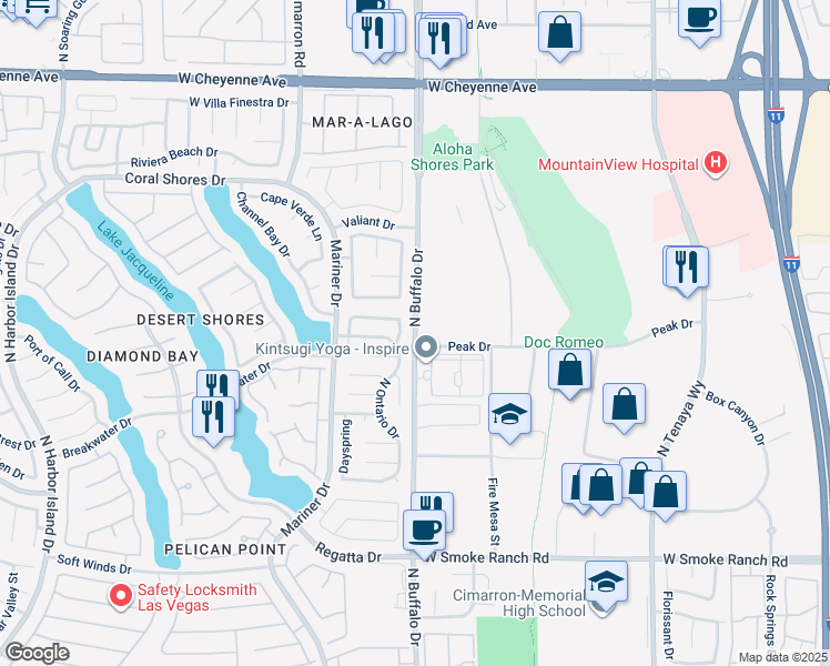 map of restaurants, bars, coffee shops, grocery stores, and more near 7493 Peak Dr in Las Vegas