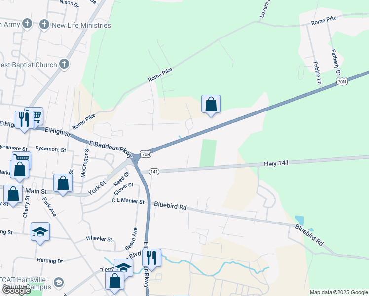 map of restaurants, bars, coffee shops, grocery stores, and more near 840 Carthage Highway in Lebanon