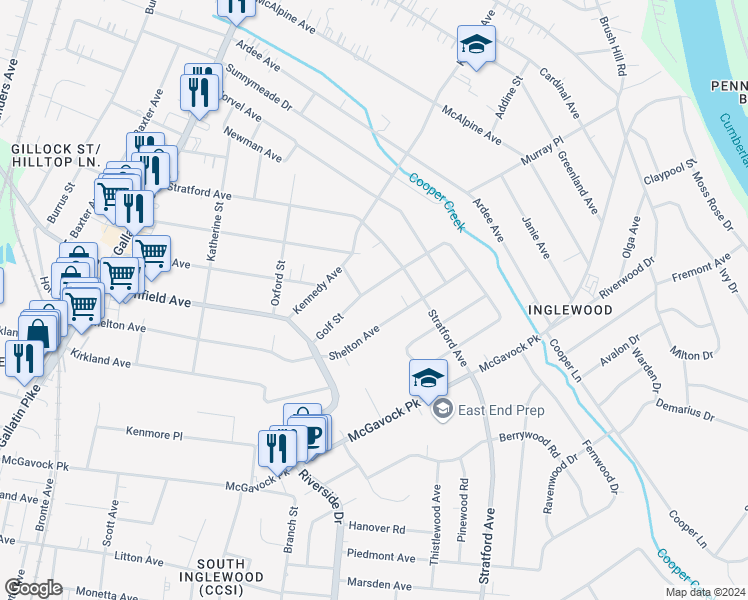 map of restaurants, bars, coffee shops, grocery stores, and more near 1427 Shelton Avenue in Nashville