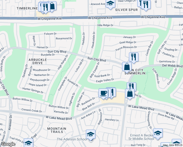 map of restaurants, bars, coffee shops, grocery stores, and more near 2733 Billy Casper Drive in Las Vegas