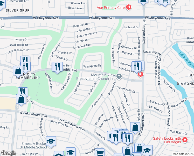 map of restaurants, bars, coffee shops, grocery stores, and more near 8845 Sunny Mead in Las Vegas