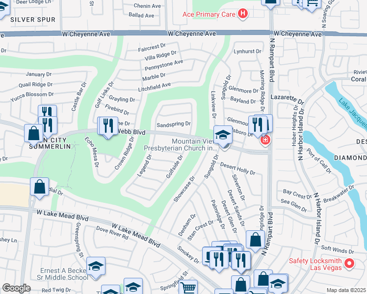 map of restaurants, bars, coffee shops, grocery stores, and more near 8845 Sunny Mead in Las Vegas