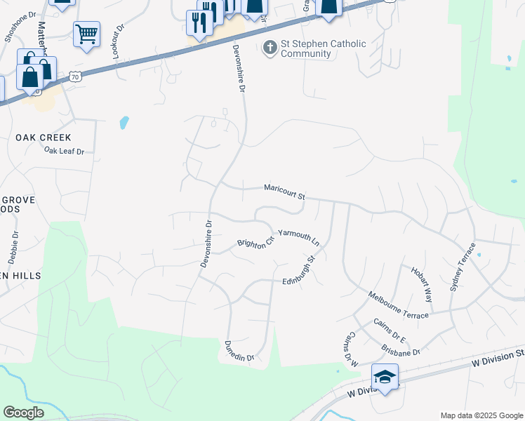 map of restaurants, bars, coffee shops, grocery stores, and more near 429 Brownstone Street in Mount Juliet