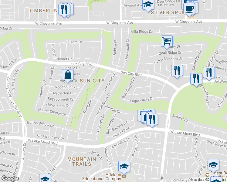 map of restaurants, bars, coffee shops, grocery stores, and more near 2732 Tumble Brook Drive in Las Vegas