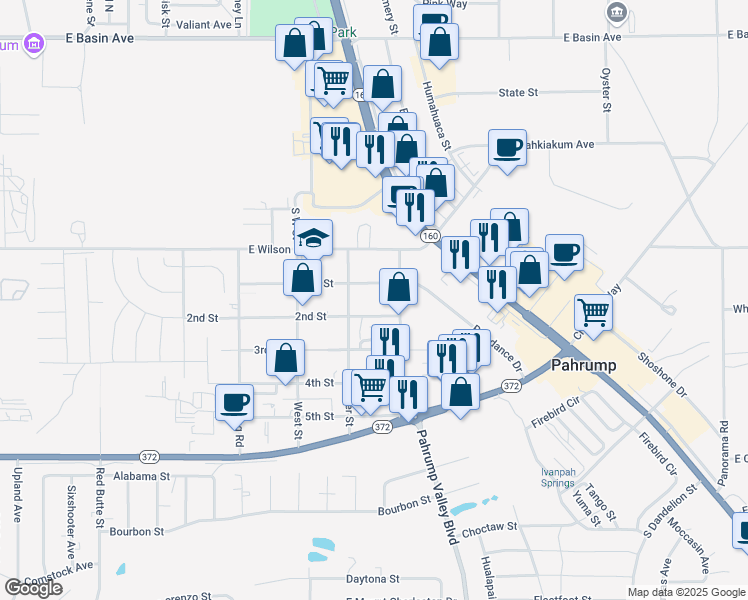 map of restaurants, bars, coffee shops, grocery stores, and more near 640 East Street in Pahrump