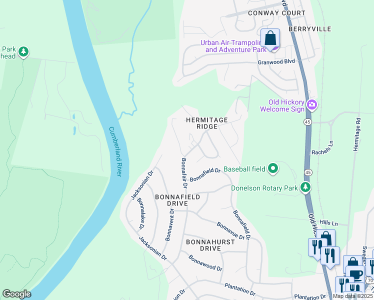 map of restaurants, bars, coffee shops, grocery stores, and more near 908 Haven Crest Drive in Nashville