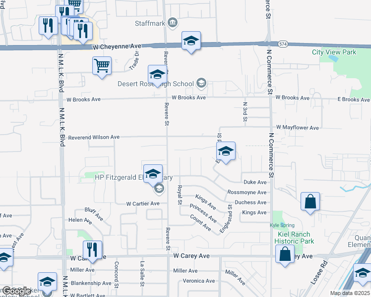 map of restaurants, bars, coffee shops, grocery stores, and more near in North Las Vegas