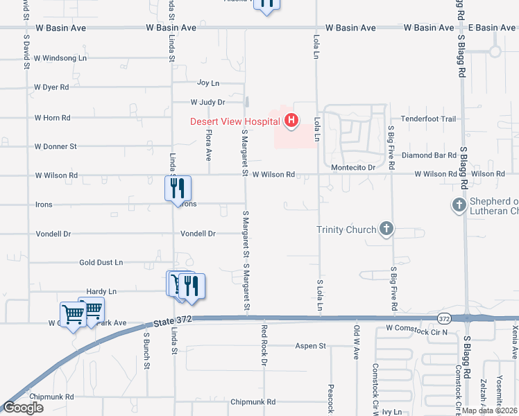 map of restaurants, bars, coffee shops, grocery stores, and more near 591 South Margaret Street in Pahrump