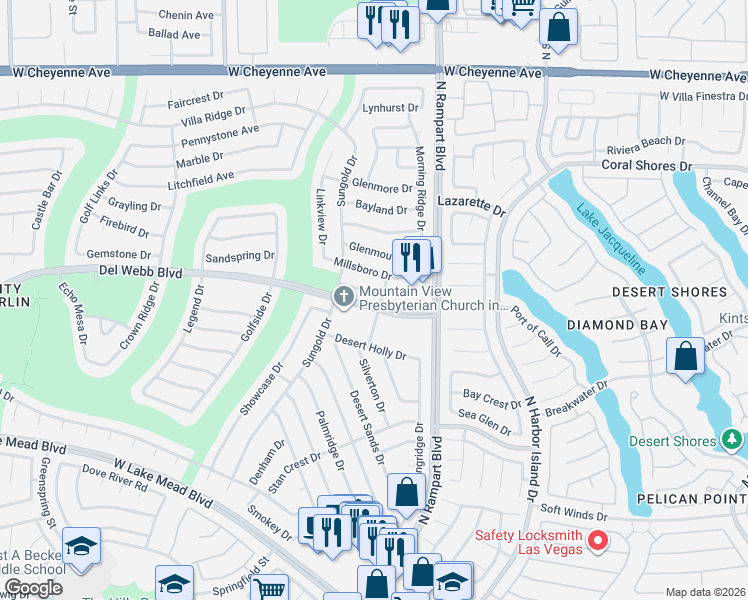 map of restaurants, bars, coffee shops, grocery stores, and more near 2724 Glencliff Drive in Las Vegas