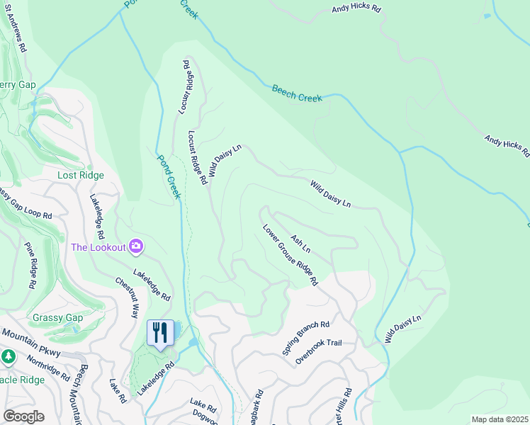 map of restaurants, bars, coffee shops, grocery stores, and more near 140 Lower Grouse Ridge Road in Beech Mountain