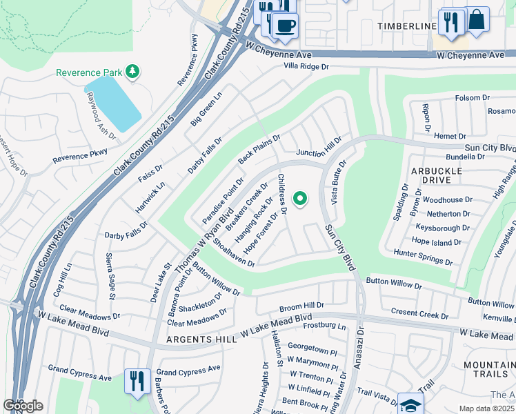 map of restaurants, bars, coffee shops, grocery stores, and more near 2805 Hanging Rock Drive in Las Vegas