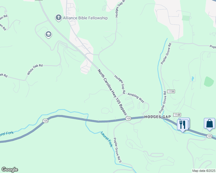 map of restaurants, bars, coffee shops, grocery stores, and more near 1730 North Carolina Highway 105 Bypass in Boone