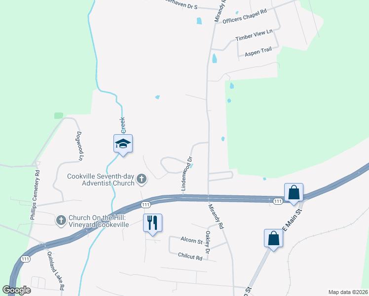 map of restaurants, bars, coffee shops, grocery stores, and more near 2842 Chitwood Circle in Cookeville