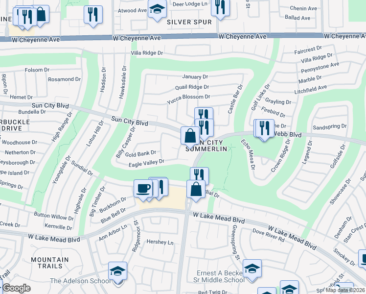 map of restaurants, bars, coffee shops, grocery stores, and more near 2756 Desert Crystal Drive in Las Vegas