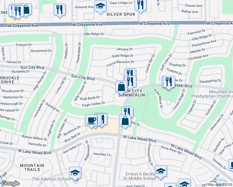map of restaurants, bars, coffee shops, grocery stores, and more near 2756 Desert Crystal Drive in Las Vegas