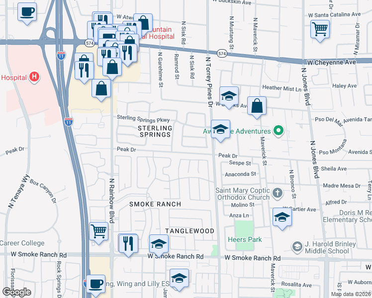 map of restaurants, bars, coffee shops, grocery stores, and more near 6437 Chippindale Lane in Las Vegas