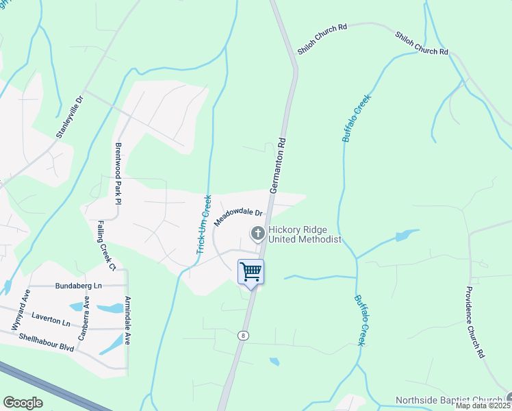 map of restaurants, bars, coffee shops, grocery stores, and more near 6140 Meadowdale Drive in Winston-Salem