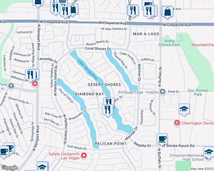 map of restaurants, bars, coffee shops, grocery stores, and more near 2741 Crystal Beach Drive in Las Vegas