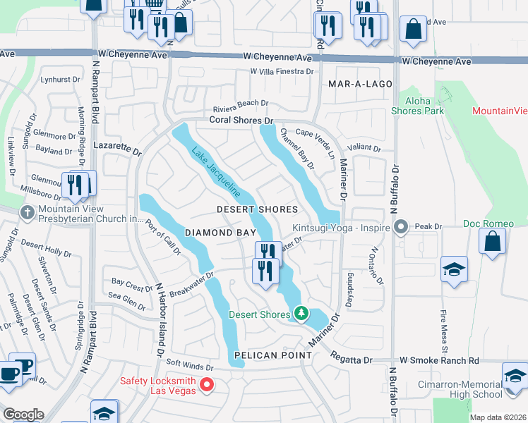 map of restaurants, bars, coffee shops, grocery stores, and more near 2741 Crystal Beach Drive in Las Vegas