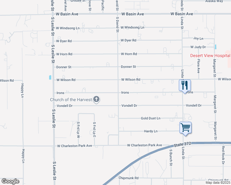 map of restaurants, bars, coffee shops, grocery stores, and more near 1520 West Irons Street in Pahrump