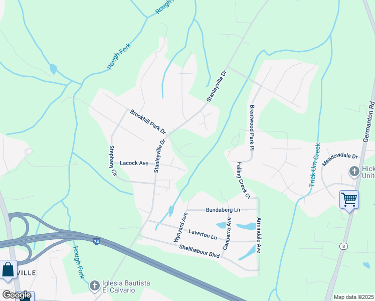 map of restaurants, bars, coffee shops, grocery stores, and more near 212 Timber Hill Court in Rural Hall