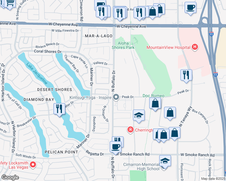 map of restaurants, bars, coffee shops, grocery stores, and more near 2860 North Reef Bay Lane in Las Vegas